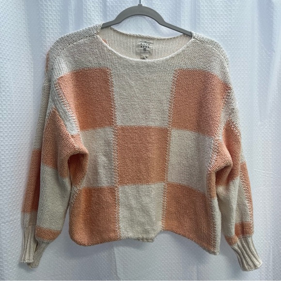 Billabong Peach and Cream Boxy Cropped Checkered Cotton Sweater Medium Beach - Picture 1 of 8